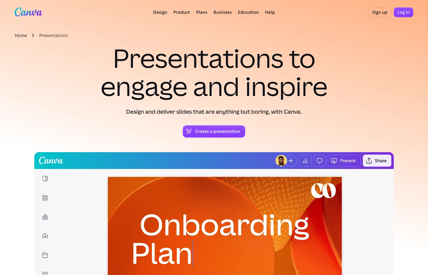 Canva homepage