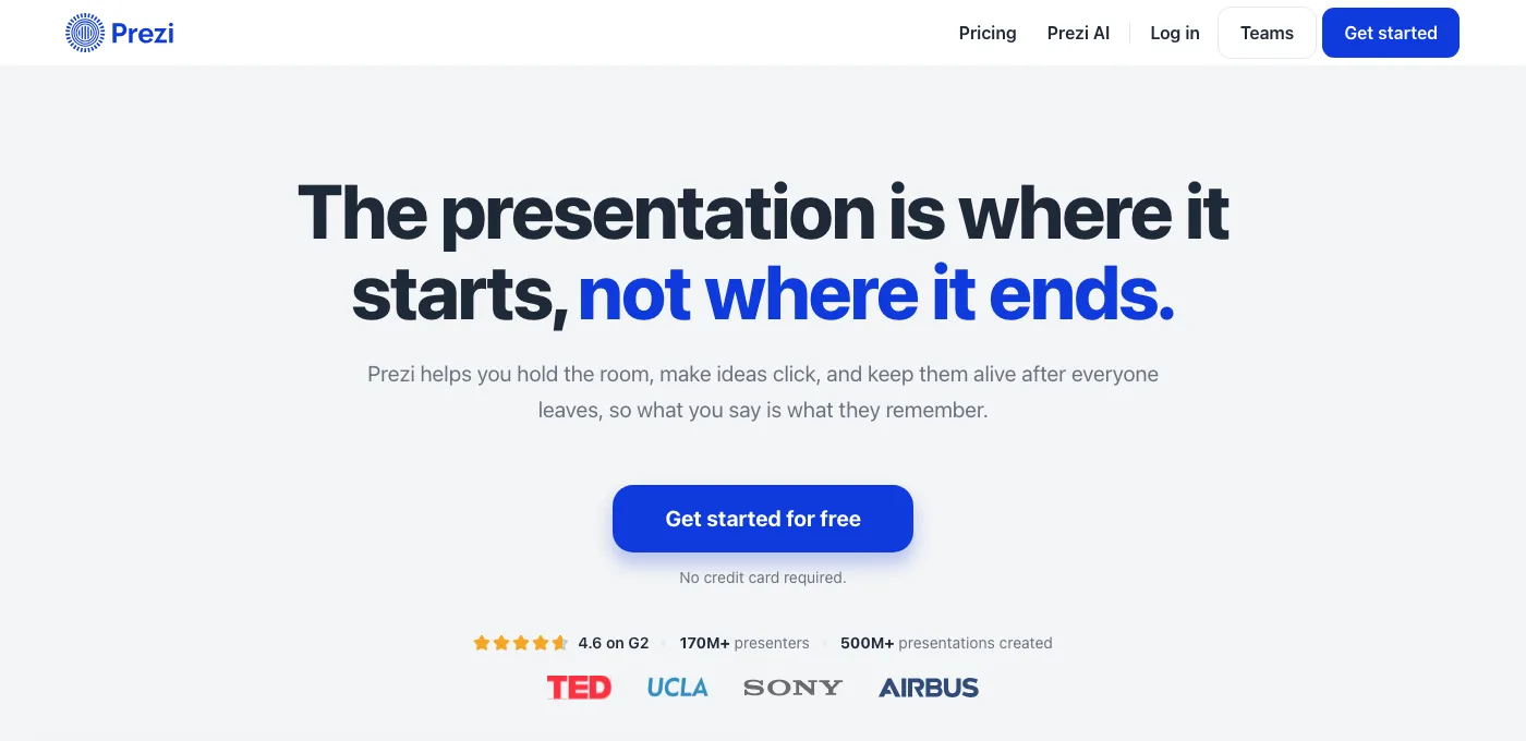 Prezi homepage