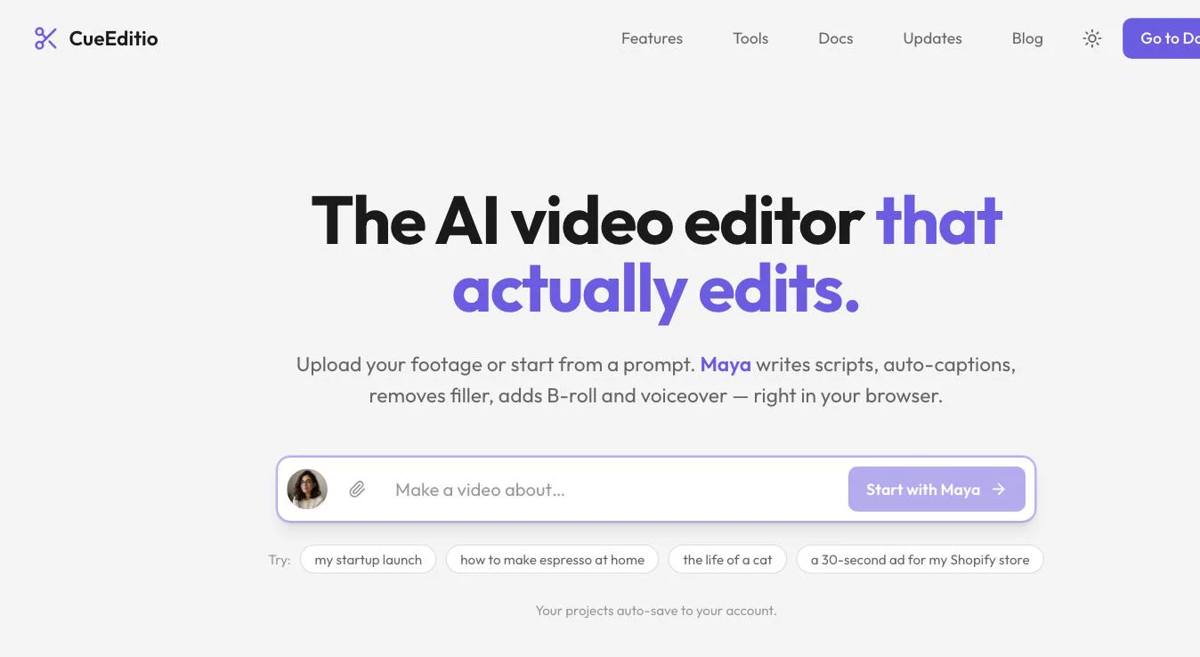 CueEdit AI video editor in the browser